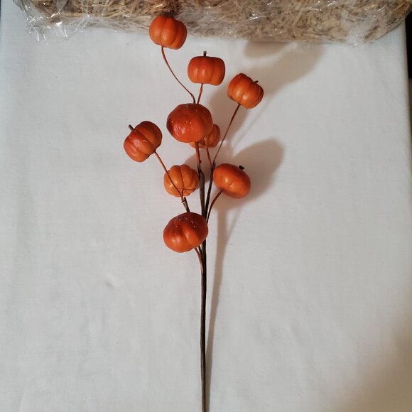 11” Orange Pumpkin Stems / Branches – Set of (3); (9) Pumpkins Per Branch - Picture 6 of 10